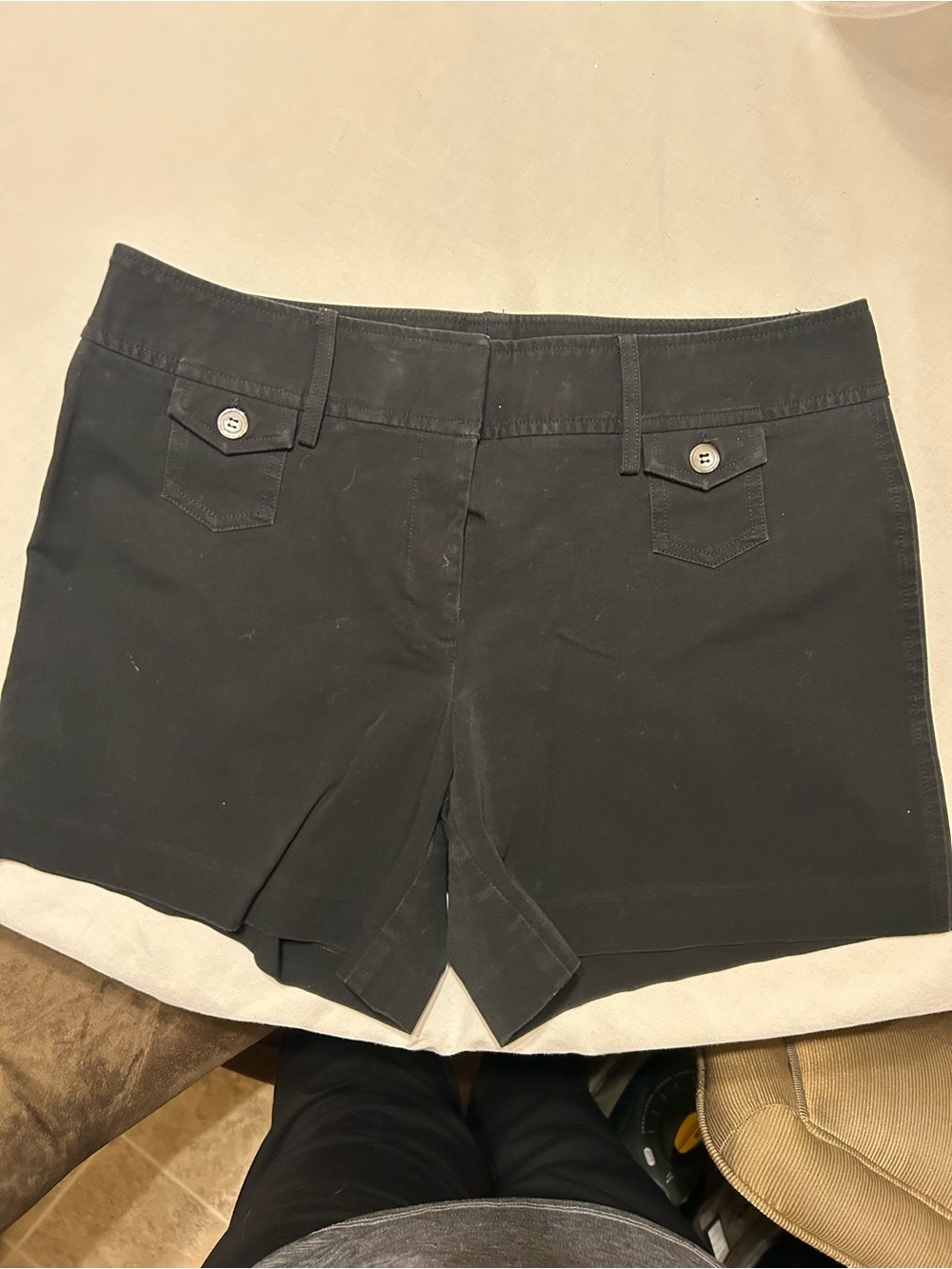 Express Black Mid-Rise Button-Accent Shorts 9/10